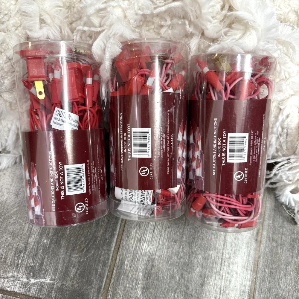 Peppermint Red & White Christmas Lights Enchanted‎ Forest 50 Lights 10' Set Of 3